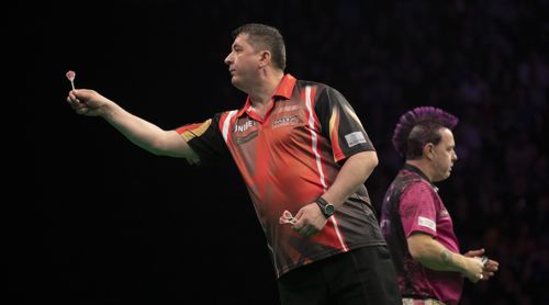 Mensur Suljovic und Peter Wright Premier League 2019