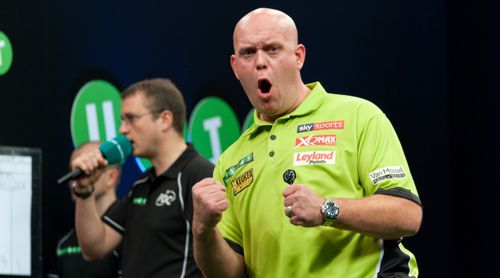 Michael van Gerwen in der üblichen Pose - als Sieger