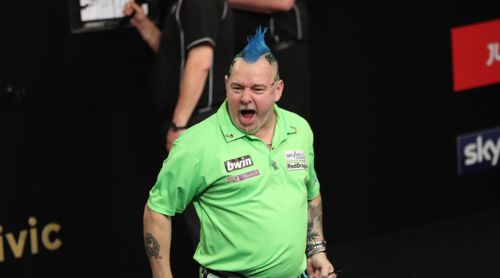 Peter Wright kleidete sich am dritten Spieltag des Grand Slam in Michael van Gerwen grün