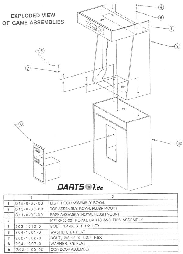 Explosionszeichnung Löwen Dartautomat 1989