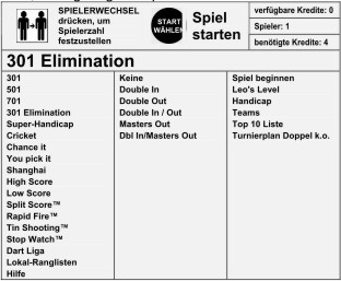 Dartautomat Turnierplan 301