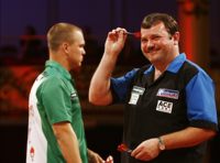 Terry Jenkins nach seinem 10:6 Sieg über Alex Roy beim World Matchplay im Juli 2008